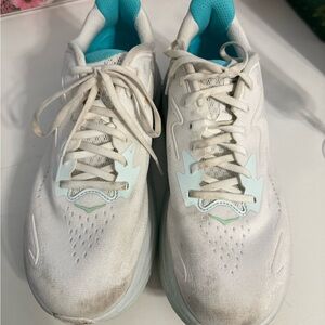 Hoka Women's White and Turquoise Sneakers